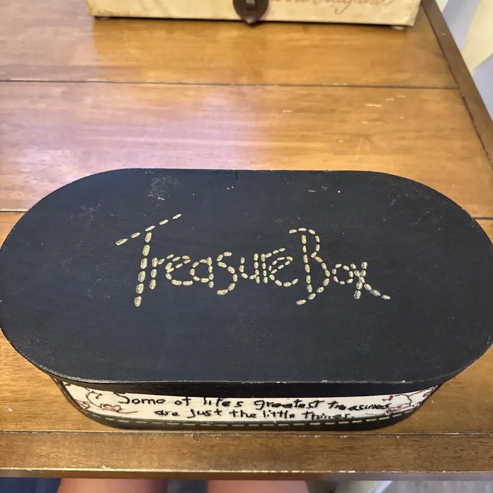 Country Farmhouse Style-TREASURE Trinket Box Black Papier Mache w/Inspo Saying